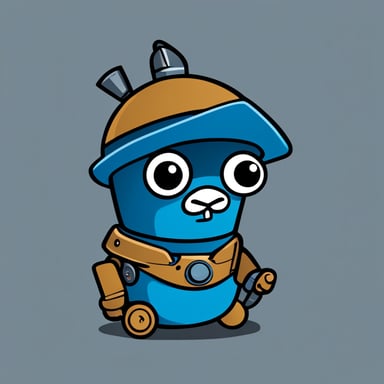 A small robot in the shape of Go Blue Gopher, with a Scottish beret, styled like a mecha, cartoon-style, simple, with no colors just the trace, robot face.