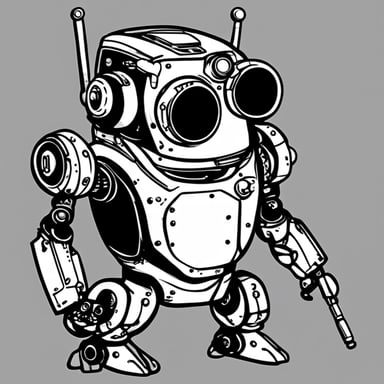 A small Go Blue Gopher robot, like a mecha, cartoon style, simple, no colors just the trace, black and white.