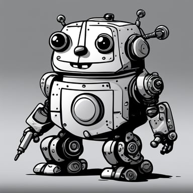A small Go Blue Gopher robot, like a mecha, cartoon style, simple, no colors just the trace, black and white.