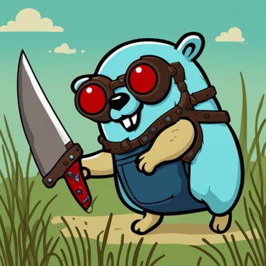 Go Blue Gopher as a cyborg large-sized gopher with a blood knife.