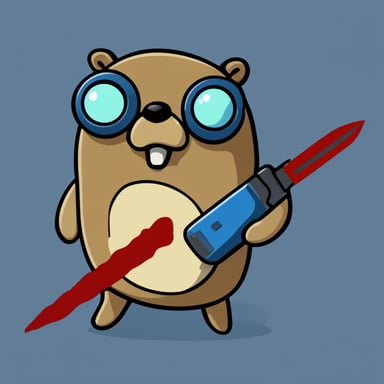 Go Blue Gopher as a cyborg large-sized gopher with a blood knife.
