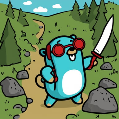 Go Blue Gopher as a cyborg large-sized gopher with a blood knife.
