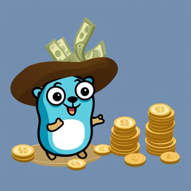 Happy go blue gopher counting money