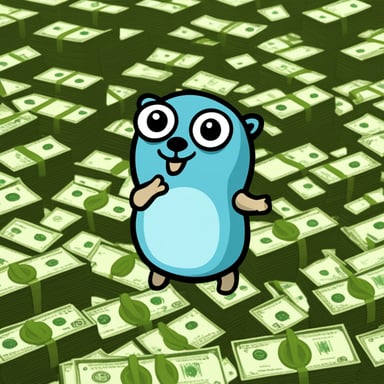 Happy go blue gopher counting money