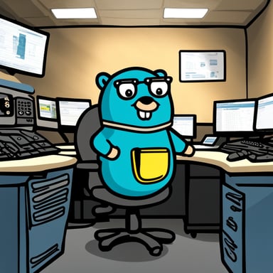 Go Blue Gopher, green and hardworking, serves as a dispatcher and proxy.