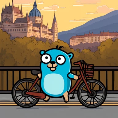 Go Blue Gopher biking in Budapest.