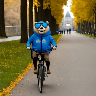 Go Blue Gopher biking in Budapest.