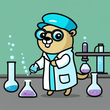 Go Blue Gopher doing very important science with a lab coat.
