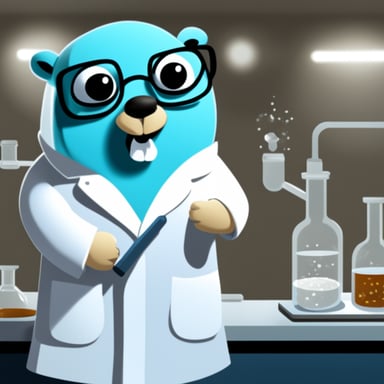 Go Blue Gopher doing very important science with a lab coat.