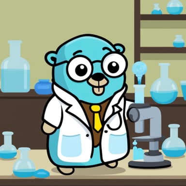 Go Blue Gopher doing very important science with a lab coat.
