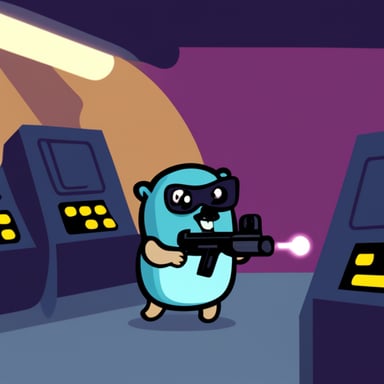 Go blue gopher playing laser tag