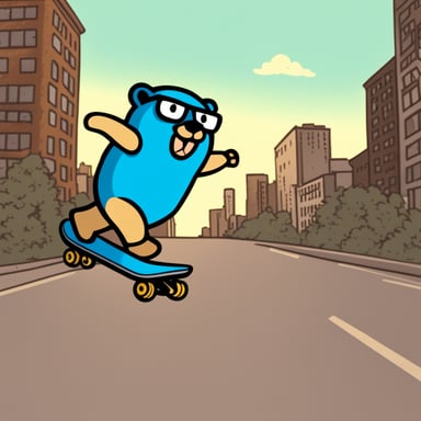 Thrill-seeking skateboarding Go Blue Gopher