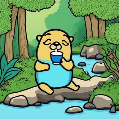 Go Blue Gopher in a Japanese garden drinking tea