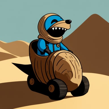 Go blue gopher as a Fremen riding a sandworm in the Dune universe.