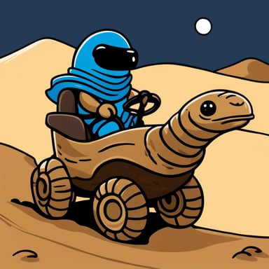 Go blue gopher as a Fremen riding a sandworm in the Dune universe.