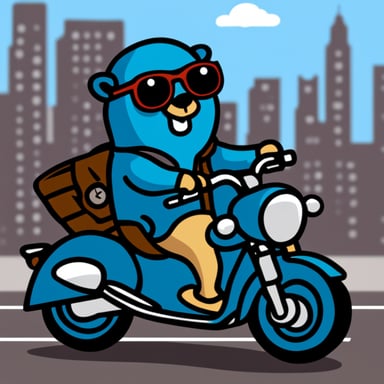 Go Blue Gopher riding a motorcycle