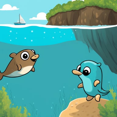 Go Blue Gopher watching a dolphin jump from the sea.