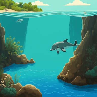 Go Blue Gopher watching a dolphin jump from the sea.