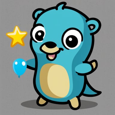 A go blue gopher using a dolphin fantasy and looking very cute.