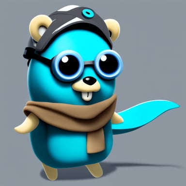 A go blue gopher making a cosplay using a dolphin skin and looking very cute.