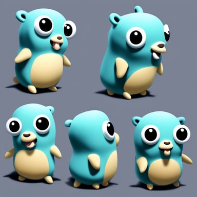 A go blue gopher making a cosplay using a dolphin skin and looking very cute.