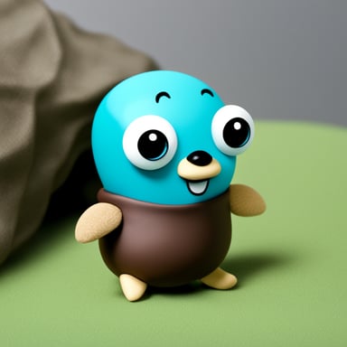 A go blue gopher making a cosplay using a dolphin skin and looking very cute.