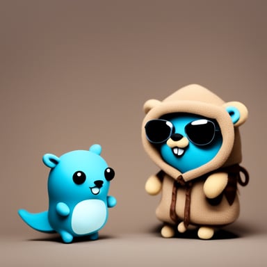 A go blue gopher making a cosplay using a dolphin skin and looking very cute.