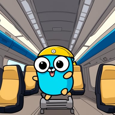 Happy Go Blue Gopher riding the Shinkansen.