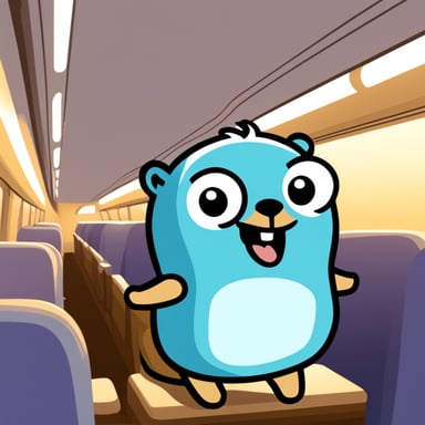 Happy Go Blue Gopher riding the Shinkansen.