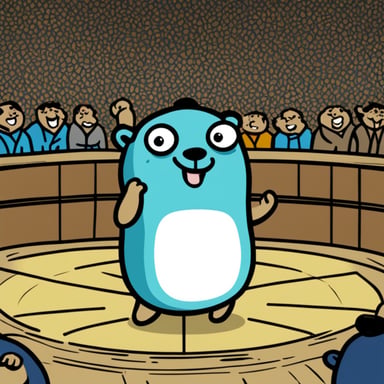 Happy go blue gopher watching sumo.