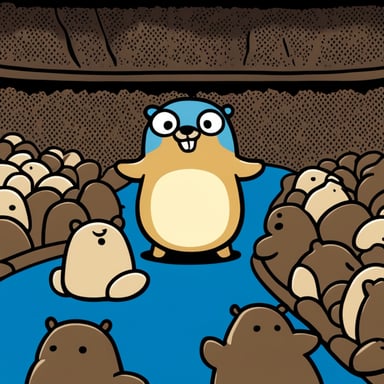 Happy go blue gopher watching sumo.