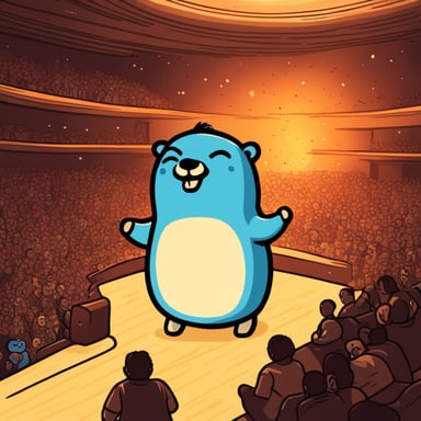 Happy go blue gopher watching sumo.