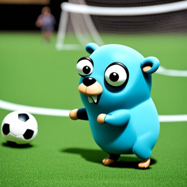 A go blue gopher with a soccer ball, ready to play a game.