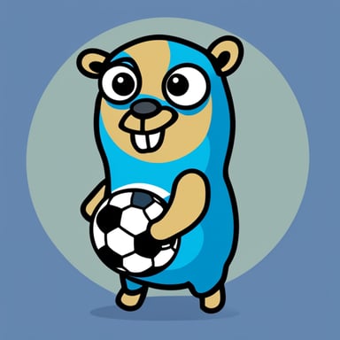 A go blue gopher with a soccer ball, ready to play a game.