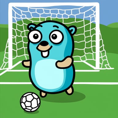 A go blue gopher with a soccer ball, ready to play a game.