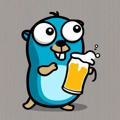 Go Blue Gopher smiling at a big glass of beer.