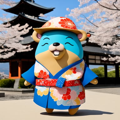 Go blue gopher in Japan wearing a kimono