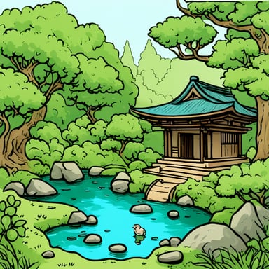 Go Blue Gopher is serenely sipping green tea in a Japanese temple garden, complete with a tranquil pond.