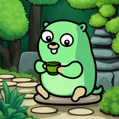 Go Blue Gopher is serenely sipping matcha in a Japanese temple garden.