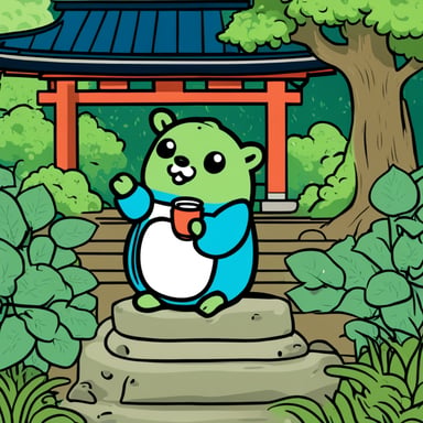 Go Blue Gopher is serenely sipping matcha in a Japanese temple garden.