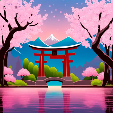 Go Blue Gopher enjoys the serene beauty of cherry blossoms and the iconic Japanese torii.