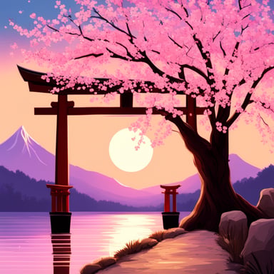 Go Blue Gopher enjoys the serene beauty of cherry blossoms and the iconic Japanese torii.