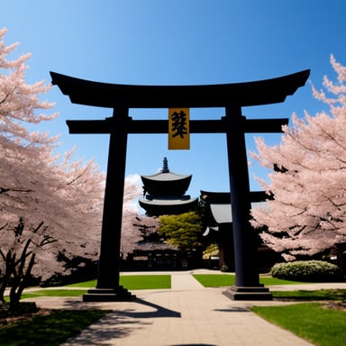 Go Blue Gopher and the iconic Japanese torii.