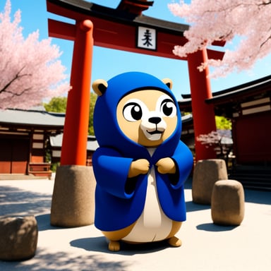 Go Blue Gopher visiting a Shinto shrine.