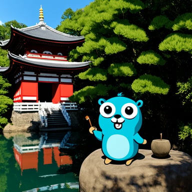 Go Blue Gopher visits a Japanese temple, exploring the serene beauty and ancient traditions of Buddhism.