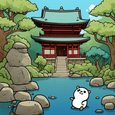 Go Blue Gopher visits a Japanese temple, exploring the serene beauty and ancient traditions of Buddhism.