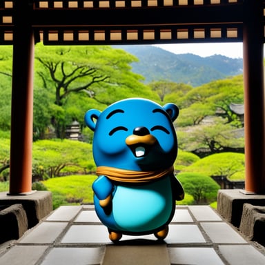 Go Blue Gopher visiting Byodo-in Temple in Uji.
