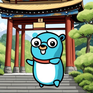 Go Blue Gopher visiting Byodo-in Temple in Uji.