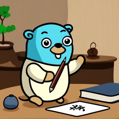 Go Blue Gopher is writing Japanese kanji.