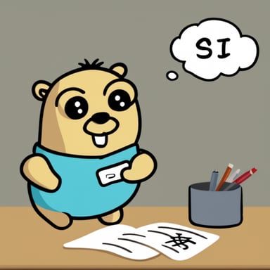 Go Blue Gopher is writing Japanese kanji.